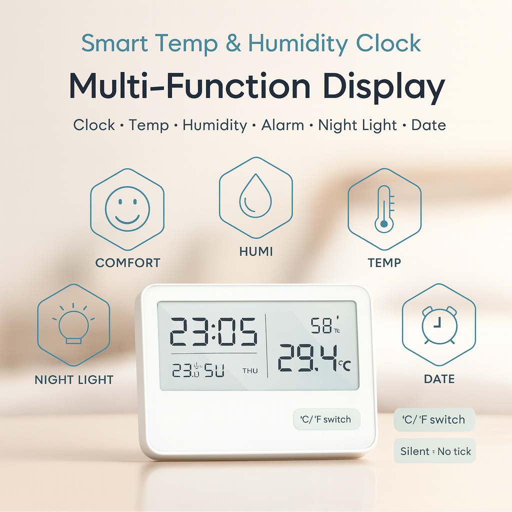 Digital Thermometer Hygrometer with Clock
