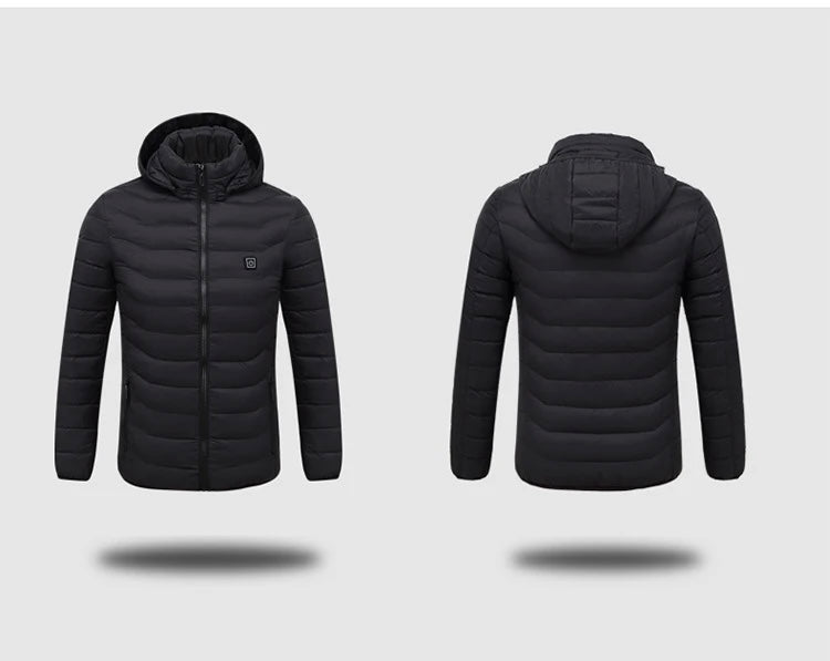HeatCore 9：Men’s USB Heated Parka Jacket – Hooded Winter Warm Padded Coat, Solid Color (9 Heating Zones)