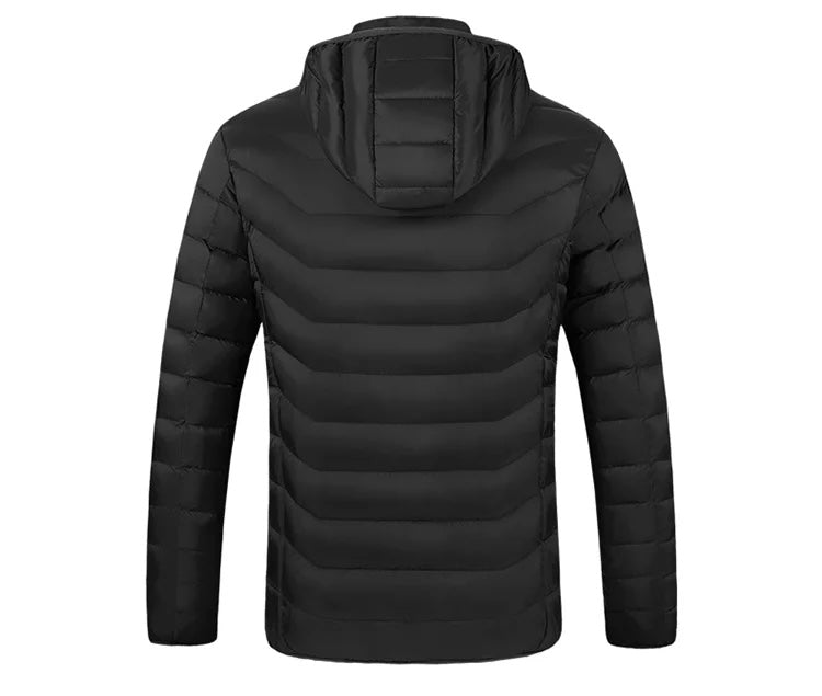 HeatCore 9：Men’s USB Heated Parka Jacket – Hooded Winter Warm Padded Coat, Solid Color (9 Heating Zones)