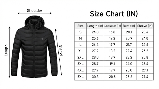 HeatCore 9：Men’s USB Heated Parka Jacket – Hooded Winter Warm Padded Coat, Solid Color (9 Heating Zones)