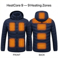 HeatCore 9：Men’s USB Heated Parka Jacket – Hooded Winter Warm Padded Coat, Solid Color (9 Heating Zones)