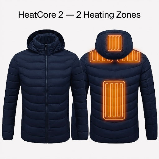 HeatCore 2：Men’s USB Heated Parka Jacket – Hooded Winter Warm Padded Coat, Solid Color (2 Heating Zones)
