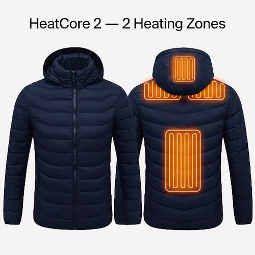HeatCore 2：Men’s USB Heated Parka Jacket – Hooded Winter Warm Padded Coat, Solid Color (2 Heating Zones)
