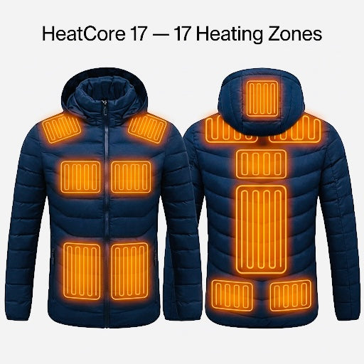 HeatCore 17：Men’s USB Heated Parka Jacket – Hooded Winter Warm Padded Coat, Solid Color (17 Heating Zones)