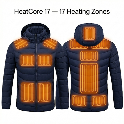 HeatCore 17：Men’s USB Heated Parka Jacket – Hooded Winter Warm Padded Coat, Solid Color (17 Heating Zones)