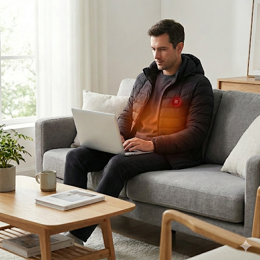 HeatCore 2：Men’s USB Heated Parka Jacket – Hooded Winter Warm Padded Coat, Solid Color (2 Heating Zones)