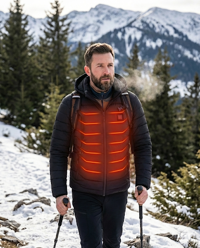 HeatCore 11：Men’s USB Heated Parka Jacket – Hooded Winter Warm Padded Coat, Solid Color (11 Heating Zones)