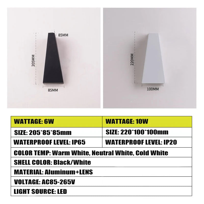 IP65 Waterproof LED Wall Light - Modern Aluminum Outdoor Wall Sconce for Indoor and Outdoor Use, Energy Efficient 6W/10W - 3