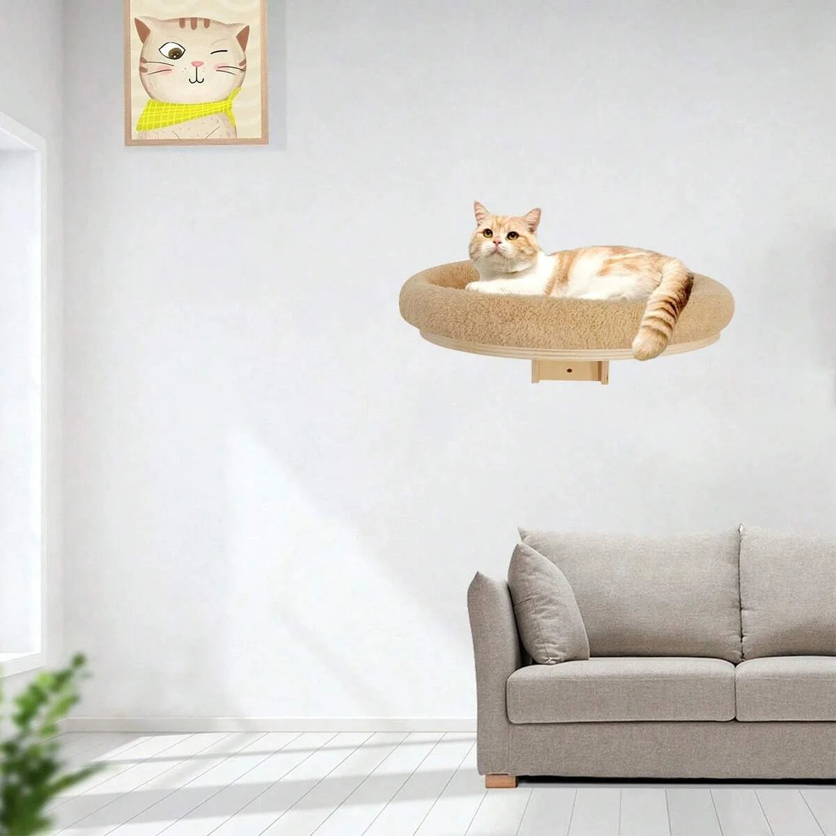 Cat Wall Mounted Solid Wooden Furniture Climbing Ladder and Cat Hammock with Scratching Post for Activity Indoor Cats Perches