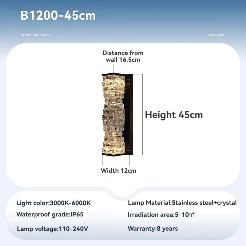 アクアクリスタルウォールランプ | IP65防水、モダンなLED壁掛け照明