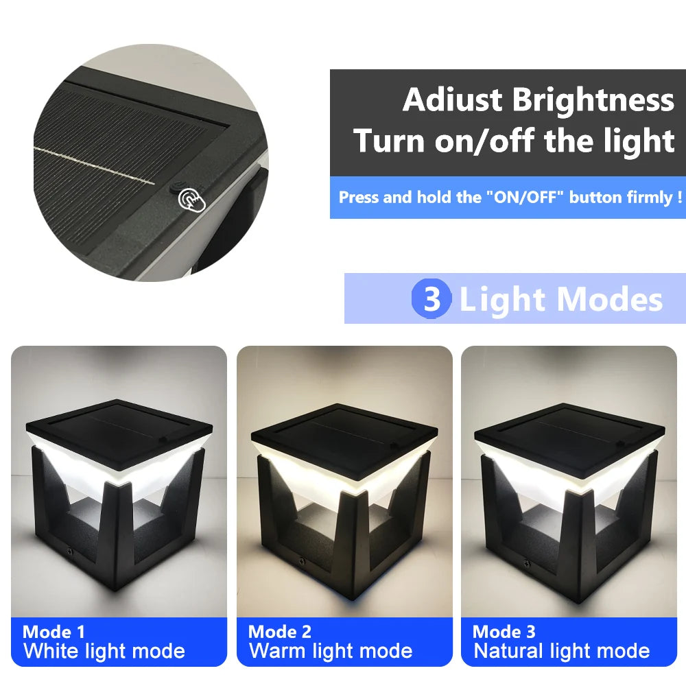 Solara ソーラーポストライト | 防水、LED、3色モード