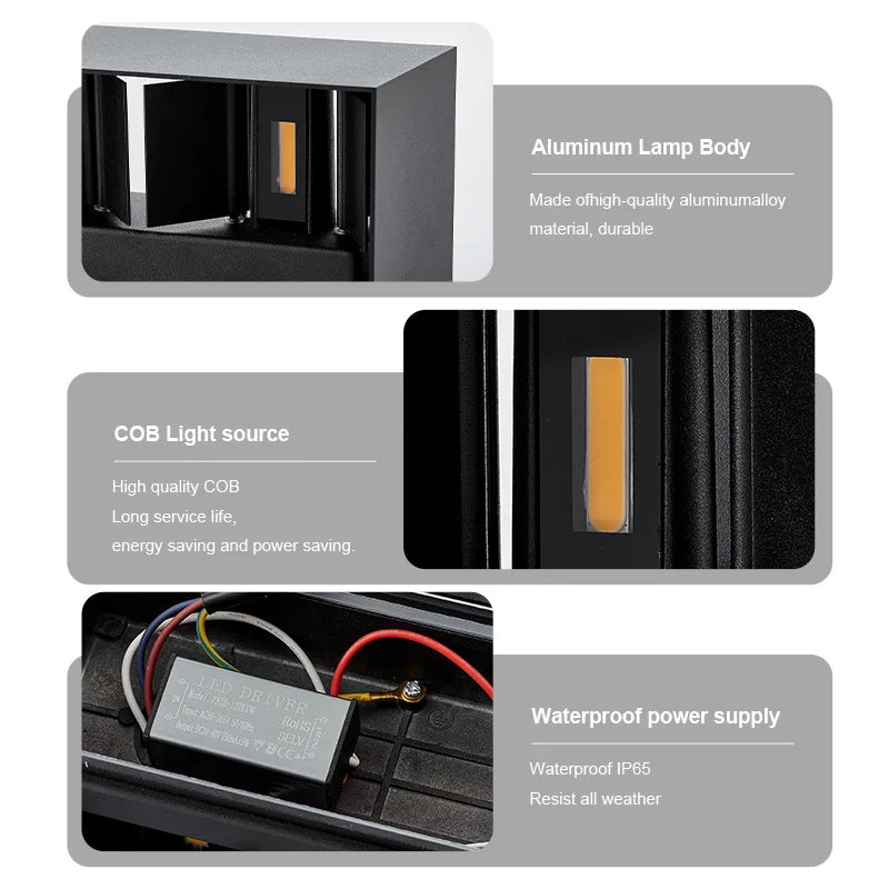 Waterproof Aluminum LED Wall Lamp for Outdoor and Indoor Use – 12W/24W Options, IP65 Rated Wall Sconces - 6
