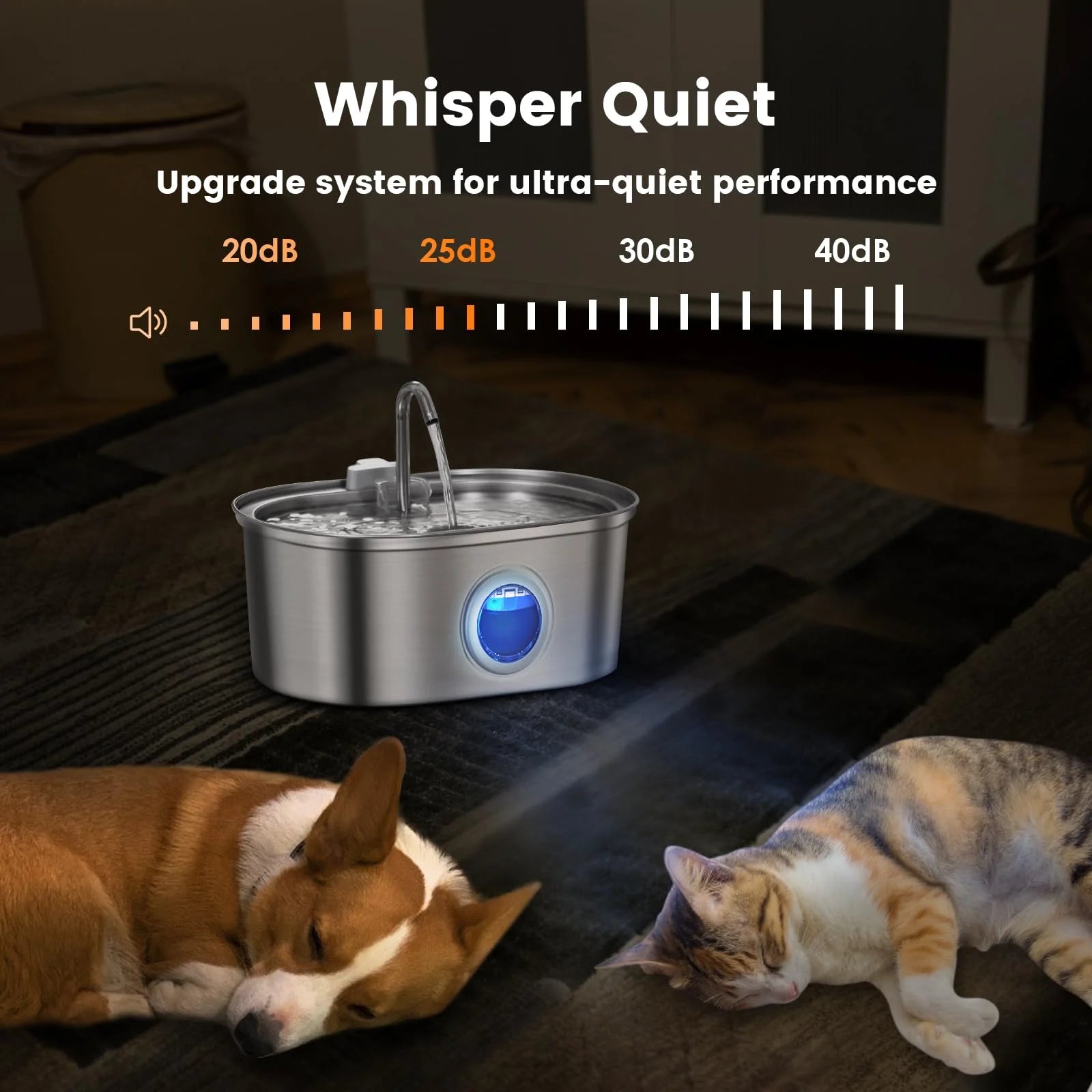 3.2L stainless steel cat water dispenser window has water level, which can be observed, suitable for many cats and dogs