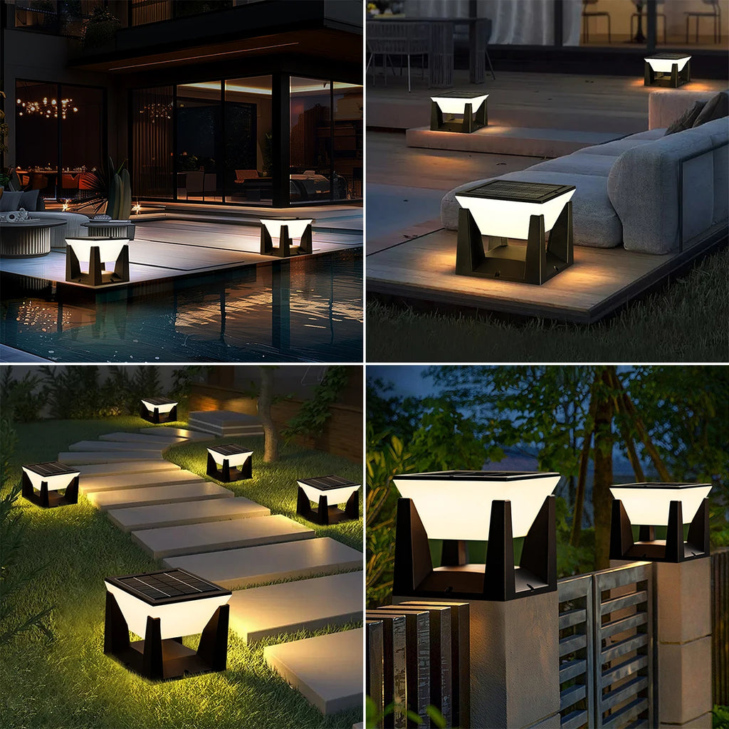 アマリリス ソーラーポストライト | 防水LED屋外ランプ、調光機能付き、アールデコ調