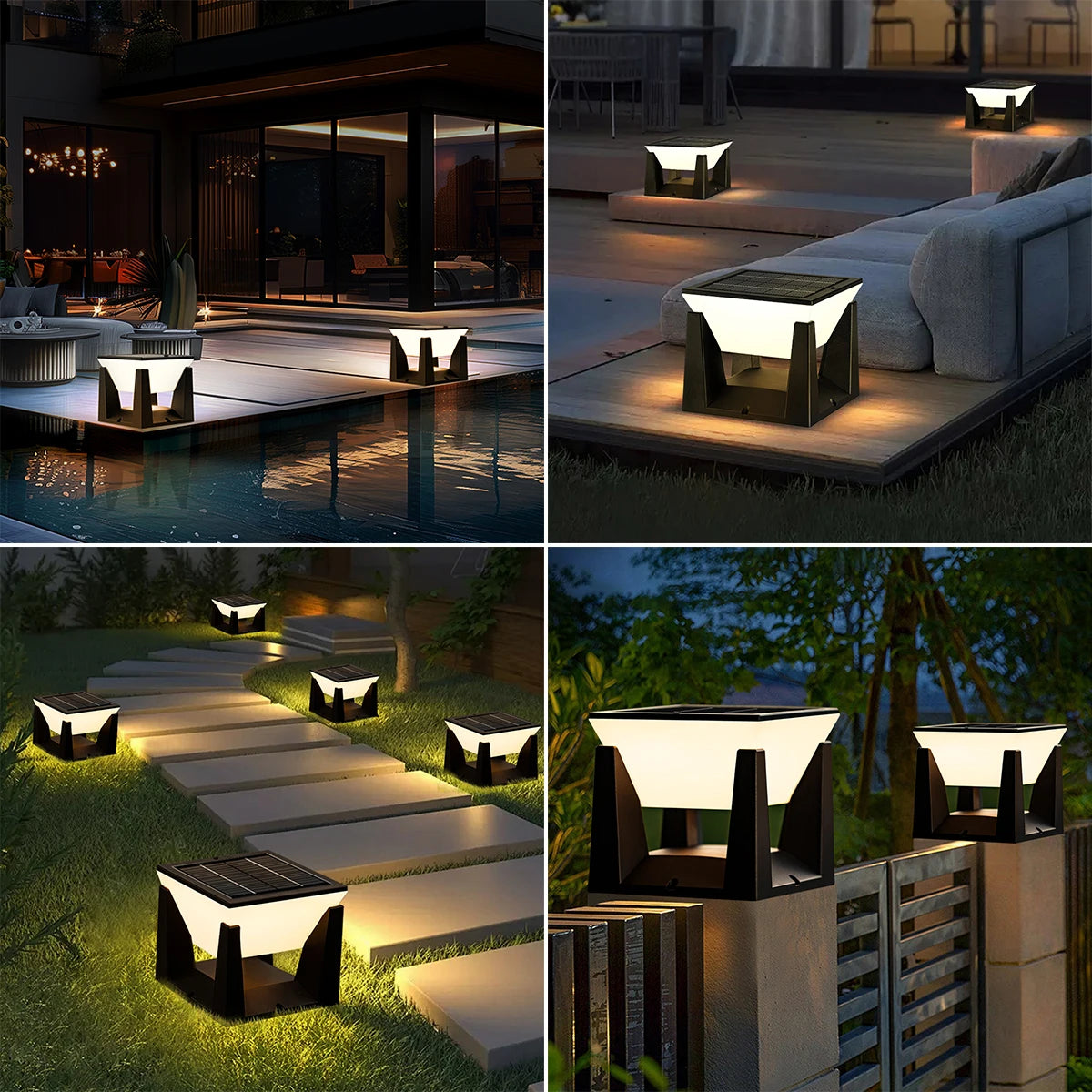 アマリリス ソーラーポストライト | 防水LED屋外ランプ、調光機能付き、アールデコ調