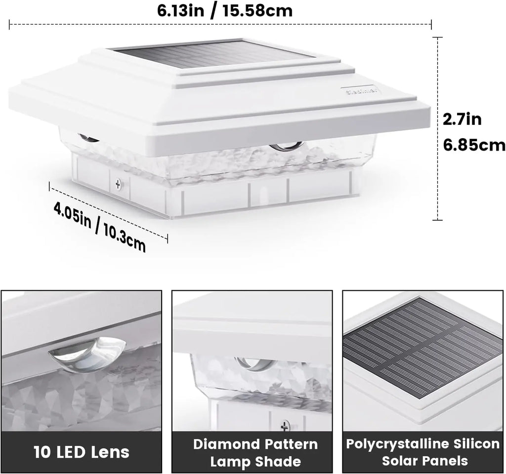 Sable Solar Post Lights | Waterproof, 50 Lumens, 2 Color Modes, 6 Pack