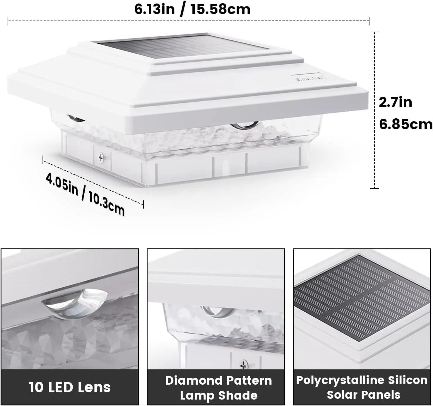 Sable ソーラーポストライト | 防水、50ルーメン、2色モード、6個パック
