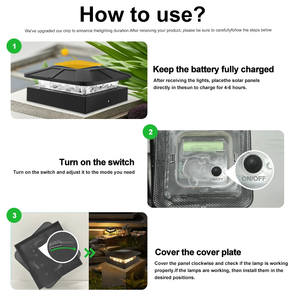 Nova Solar Post Cap Light | IP65 Waterproof, 3 Lighting Modes for 4-Inch Posts