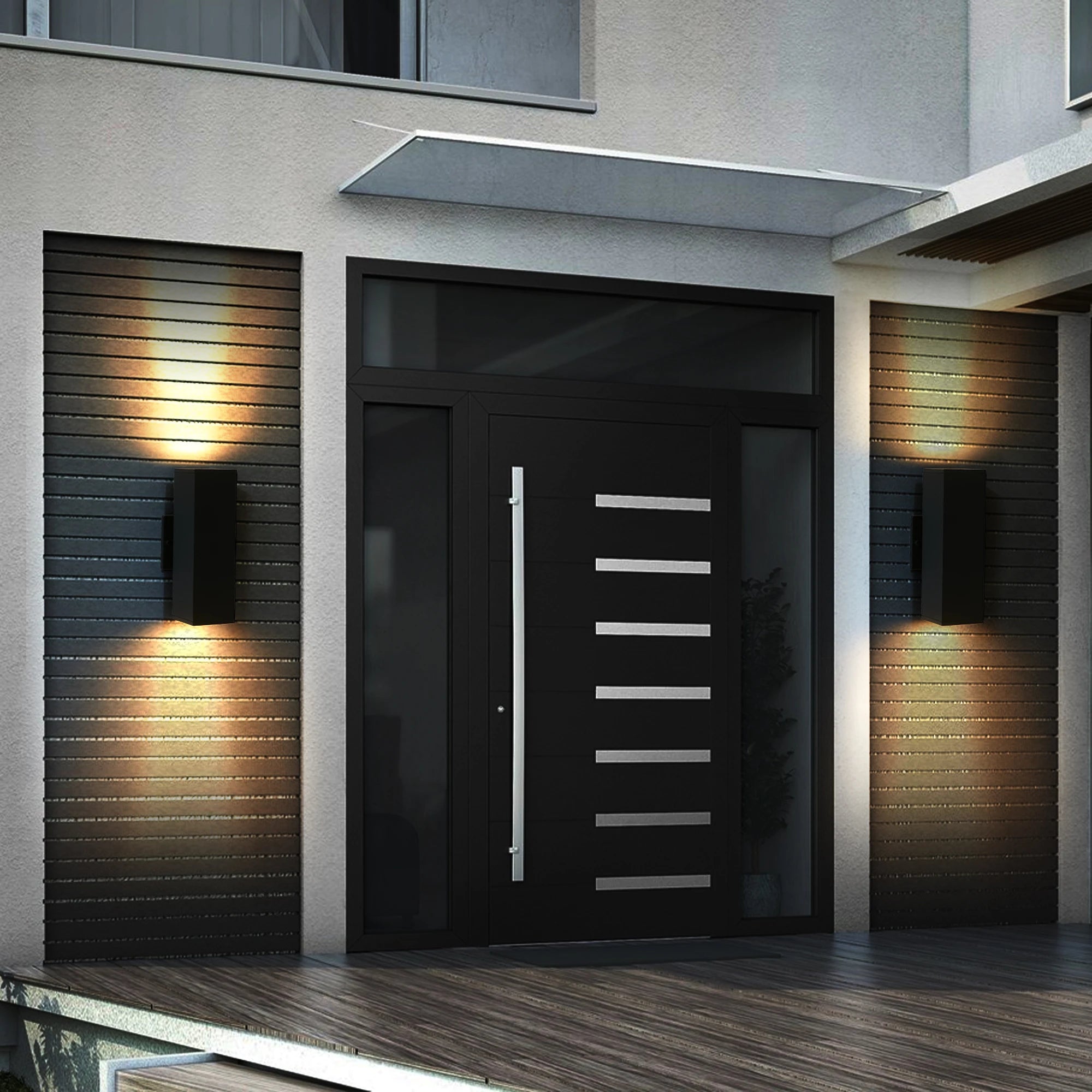 Waterproof Outdoor Wall Light Sconce, 2-Pack Black Aluminum Exterior Lantern with GU10 Bulbs for Porch and Patio - 3