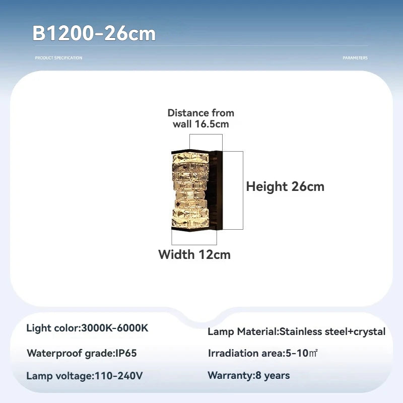 アクアクリスタルウォールランプ | IP65防水、モダンなLED壁掛け照明