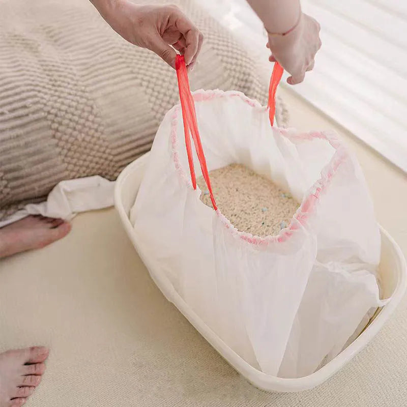 1/2/3Rolls Disposable Cat Litter Bags Disposable Pet Waste Bag with Drawstring Quick Clean Portable Cat Litter Box Liners Bags