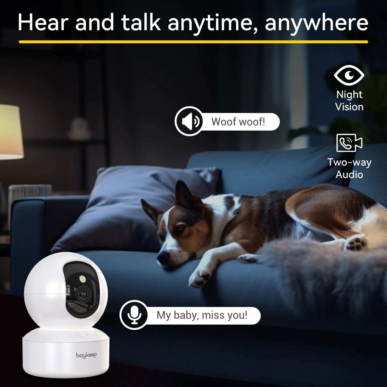Boykeep 2K Pet Dog Camera with Phone App, 5G/2.4GHz WiFi Indoor Security Baby Camera, 360° Pan & Tilt, 2-Way Audio, Night Vision